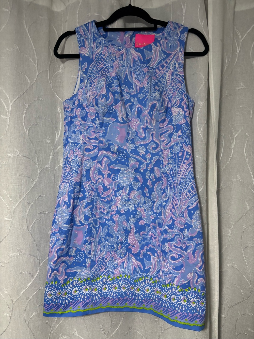 Lilly Pulitzer Blue & Pink Paisley Shift Dress with Green Trim
